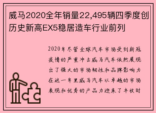 威马2020全年销量22,495辆四季度创历史新高EX5稳居造车行业前列